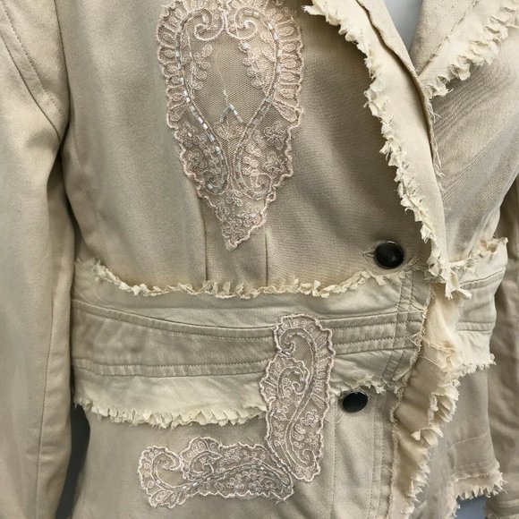 Bisou Bisou Michele Bohbot Women's Beige Long Sleeves Embellished Jacket Size 12 - Picture 5 of 8